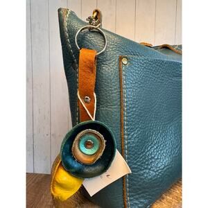 Genuine Leather Purse Charm Blue Gray Blue Keychain Bag Charm Accessory